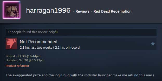 Screenshot of the article titled Red Dead Redemption Remaster, As Reported by Steam Reviews